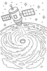 Satellite che osserva un uragano dallo spazio disegno da colorare PDF gratis