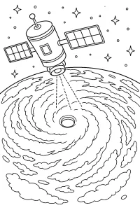 Satellite che osserva un uragano dallo spazio disegno da colorare PDF gratis