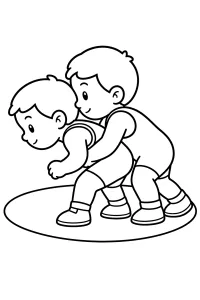 Dos niños luchando sobre una colchoneta dibujo para colorear PDF gratis