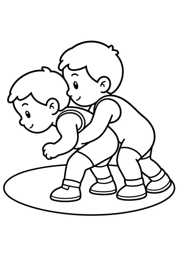 Due bambini che lottano insieme su un tappeto ovale