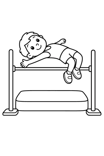 Bambino che supera un'asticella sopra un materasso da salto
