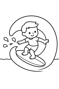 Bambino surfista sulla grande onda disegno da colorare PDF gratis
