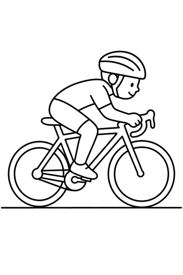 Cyclist wearing a helmet and riding a racing bike on a straight road line