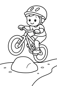 Child on a Bicycle Hopping Over a Rock coloring page free PDF