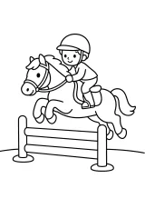 Cavallo con cavaliere che salta un ostacolo disegno da colorare PDF gratis