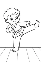 Bambino karateka con calcio laterale disegno da colorare PDF gratis