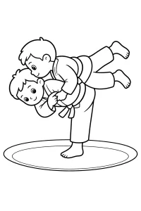 Dos judokas haciendo un lanzamiento dibujo para colorear PDF gratis
