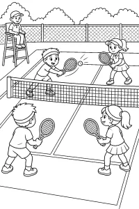 Tennis-Doppel am Netz malvorlage kostenlos PDF