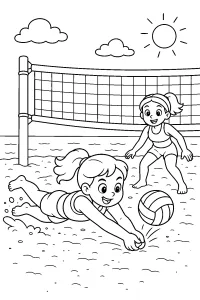 Bambino tuffato nella pallavolo in spiaggia disegno da colorare PDF gratis