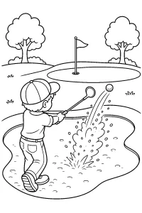 Golfer slaat vanuit een zandbunker kleurplaat gratis PDF
