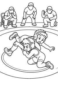 Deux lutteurs en prise sur le tapis dessin à colorier PDF gratuit