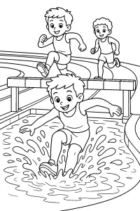 Course avec saut dans l'eau dessin à colorier PDF gratuit