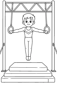 Jonge gymnast aan de ringen kleurplaat gratis PDF