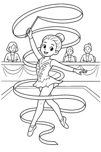 Ginasta rítmica com fita em espirais desenho para colorir PDF grátis