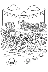 Course de bateaux-dragons dessin à colorier PDF gratuit