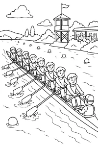 Squadra di canottaggio sul fiume disegno da colorare PDF gratis