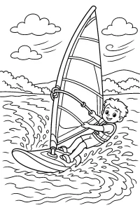 Bambino in windsurf tra le onde disegno da colorare PDF gratis