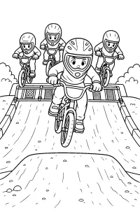 Coureurs BMX à la grille de départ dessin à colorier PDF gratuit