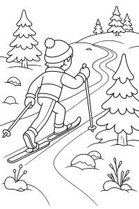 Skieur de fond dans la neige dessin à colorier PDF gratuit