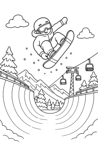 Snowboarder springt über die Halfpipe malvorlage kostenlos PDF