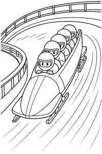 Bobsleigh à quatre dans un virage glacé dessin à colorier PDF gratuit