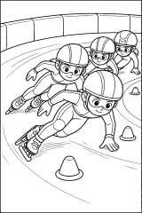 Pattinatori di short track in curva disegno da colorare PDF gratis