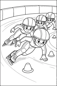 Pattinatori di short track in curva disegno da colorare PDF gratis