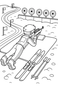 Biathlète au pas de tir dessin à colorier PDF gratuit