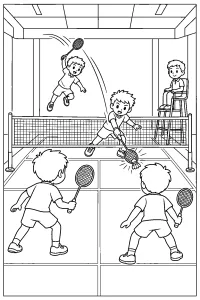 Défense de smash en double de badminton dessin à colorier PDF gratuit