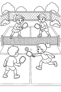 Bambini giocano a pickleball disegno da colorare PDF gratis