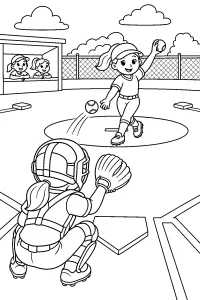Arremessadora de softball e receptora desenho para colorir PDF grátis