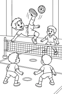 Sepak-Takraw-Spieler beim Überkopf-Kick malvorlage kostenlos PDF