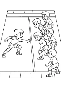 Ataque de kabaddi com crianças na quadra desenho para colorir PDF grátis