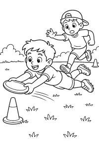 Bambino che prende un frisbee disegno da colorare PDF gratis