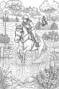 Cavallo da completo nel guado disegno da colorare PDF gratis
