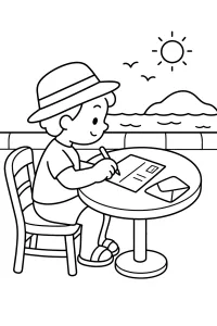 Villeggiante che scrive una cartolina al mare disegno da colorare PDF gratis
