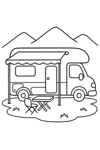 Camper Van at a Campsite with Awning coloring page free PDF