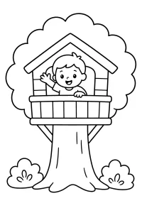 Bambino nella casa sull’albero disegno da colorare PDF gratis