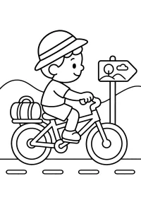 Kind auf dem Fahrrad mit Koffer malvorlage kostenlos PDF