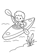 Bambino in kayak con pagaia disegno da colorare PDF gratis