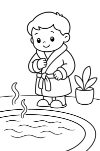 Child in a Bathrobe at the Spa coloring page free PDF