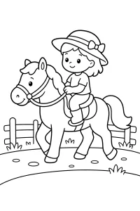 Bambina a cavallo con cappello disegno da colorare PDF gratis