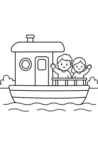 Hausboot mit winkenden Kindern malvorlage kostenlos PDF