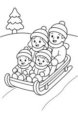 Famiglia in slitta sulla neve disegno da colorare PDF gratis