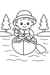 Bambino in canoa nel bosco disegno da colorare PDF gratis