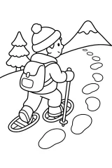 Gita con le ciaspole in montagna disegno da colorare PDF gratis