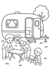 Famiglia davanti alla roulotte disegno da colorare PDF gratis
