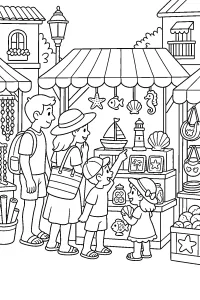 Famiglia al mercatino dei souvenir disegno da colorare PDF gratis