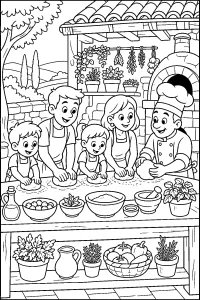 Familie in einem Kochkurs malvorlage kostenlos PDF