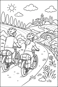 Coppia in bicicletta in vacanza disegno da colorare PDF gratis